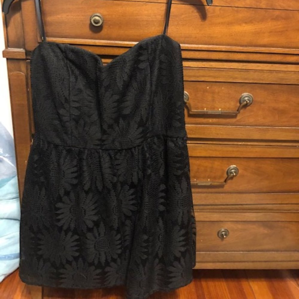Short Strapless Black Floral Dress